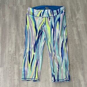 Lilly Pulitzer Luxletic Shore Perfection Blue Capri Leggings SZ L NWOT